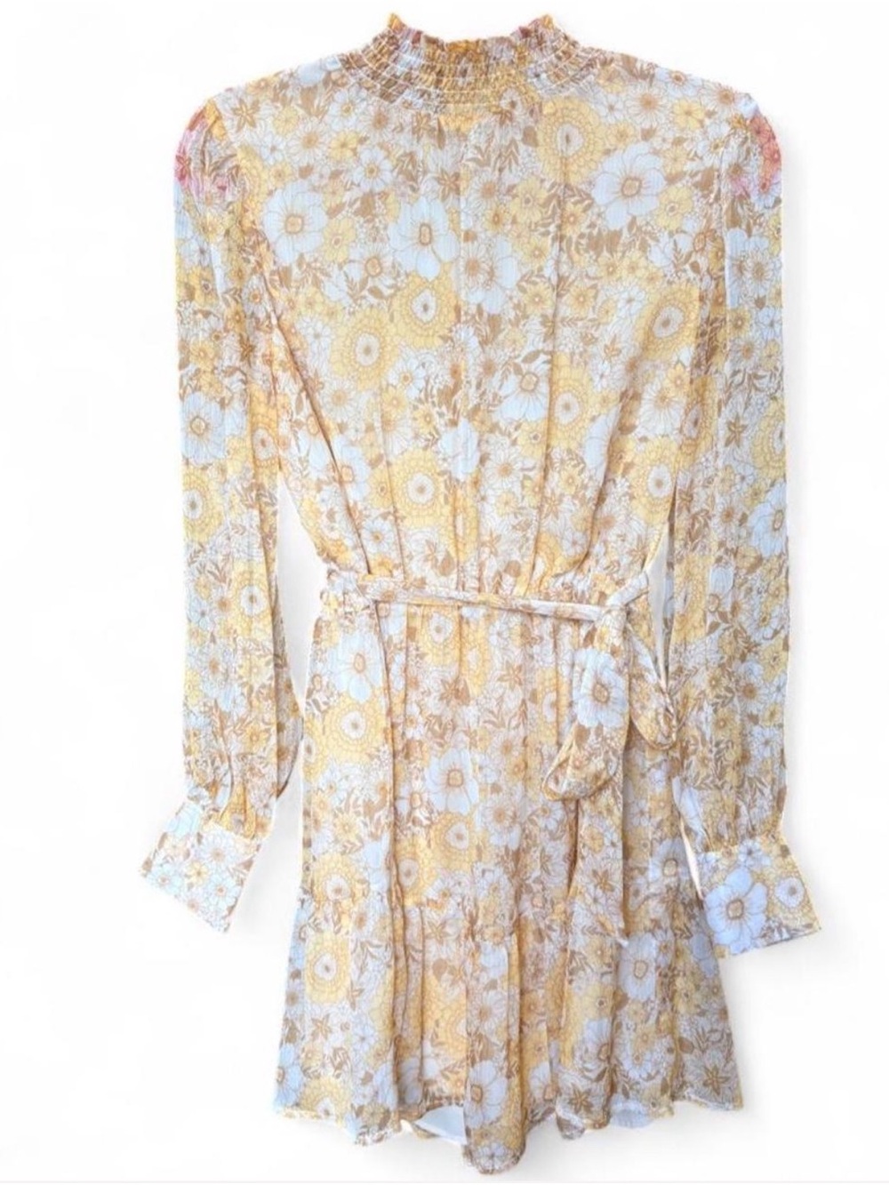 MINKPINK Yellow and White Floral Long-Sleeve Dress